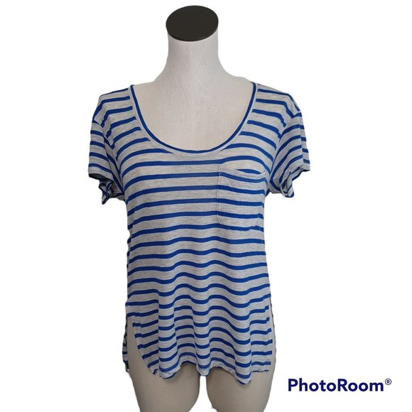 Madewell Blue Gray Striped Scoop Neck Pocket Tee Shirt - Picture 10 of 10